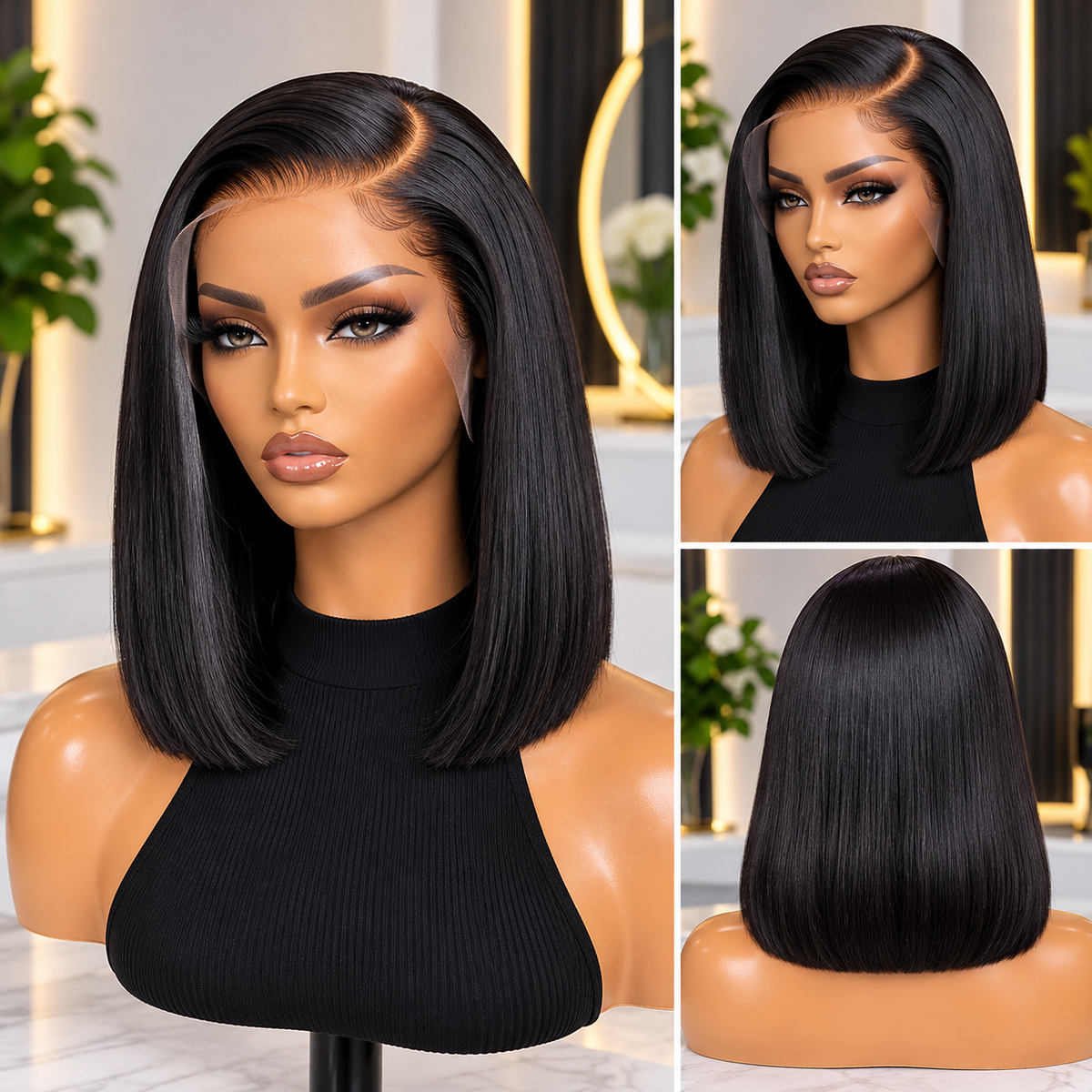 Iyobor Elara Noir Silk Straight Bob Human Hair Wig